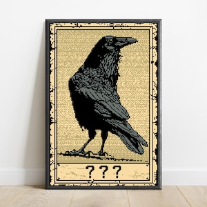 Raven Pixel Art Print | 8-Bit Black Bird Wall Art | Retro Gaming Style Home Decor | Digital Download A3 A2 A1 image 1