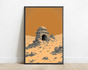 Desert Ruins Minimalist Print | Sci-Fi Architecture Wall Art | Anime Landscape | Japanese Inspired Digital Download