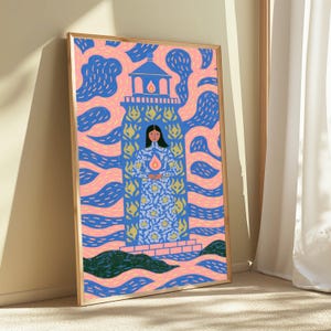 Mystical Tower Woman Thai Temple Pop Art | Spiritual Fire Art Print | Boho Minimalist Wall Decor | Digital Download A3 A2 A1 image 5