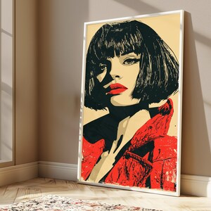 Frauenportrait Pop Art Print | Rote Lippen Schwarzes Haar | Minimalistische Wandkunst | Digitaler Download A3-A2-A1 Bild 4