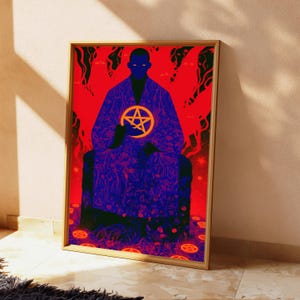 Occult Sorcerer Pentagram Pop Art Print | Dark Mystical Spell Wall Art | Gothic Home Decor | Digital Download A3 A2 A1 image 4