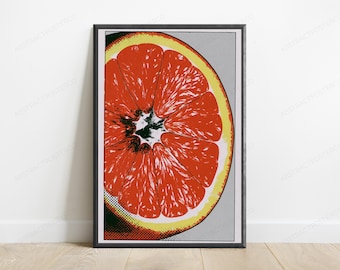 Grapefruit Slice Pop Art Print | Citrus Food Art | Minimalist Kitchen Wall Decor | Digital Download A3 A2 A1