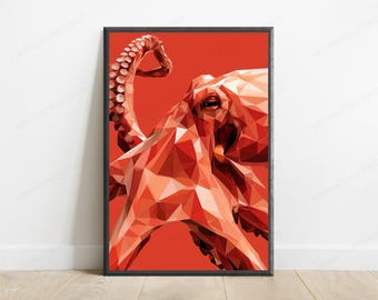 Red Geometric Elephant Pop Art Print | Bold Wildlife Wall Art | Modern Home Decor