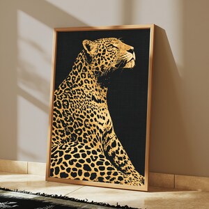 Impression d'art minimaliste léopard doré | Art mural animalier de luxe | Décoration d'intérieur moderne | Téléchargement numérique A3 A2 A1 image 4