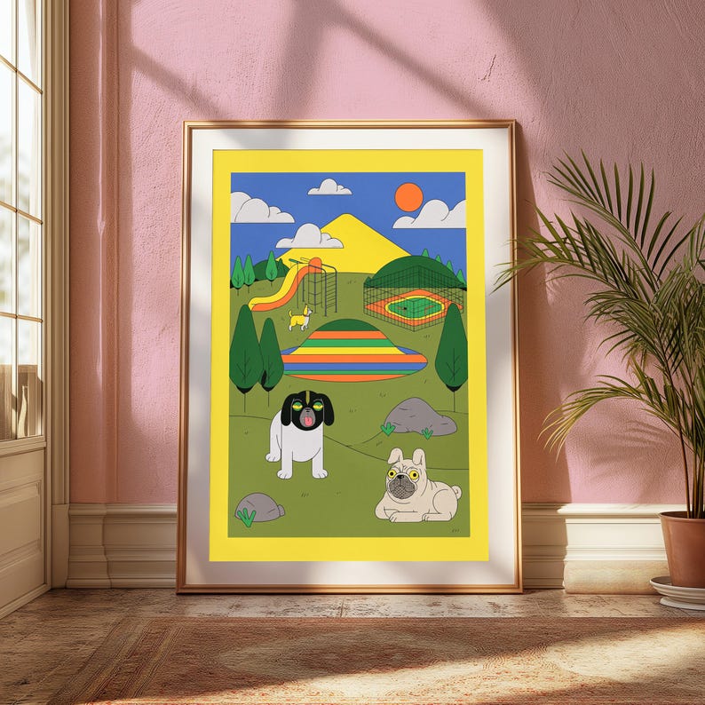 Dog Park Playground Minimalist Art Print | Colourful Pet Wall Art | Kids Room Decor | Digital Download A3 A2 A1 image 4