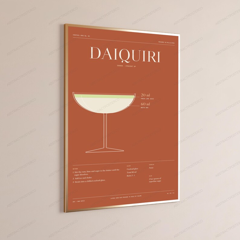 Daiquiri Cocktail Recipe Print | Minimalist Bar Art | Terracotta Kitchen Wall Decor image 3