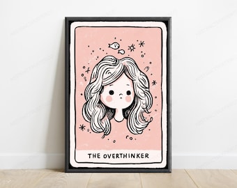 The Overthinker Girl Fish Stars Print | Dreamy Portrait Wall Art | Minimalist Line Drawing | Digital Download A3 A2 A1