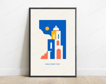 Amalfi Coast Minimalist Print | Italian Architecture Wall Art | Travel Poster