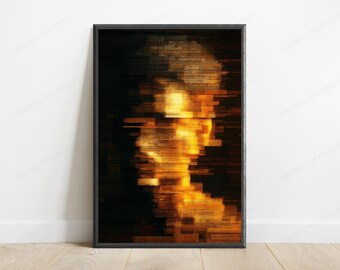 Golden Light Abstract Print | Glitch Art Wall Decor | Modern Minimalist Home Art | Digital Download A3 A2 A1