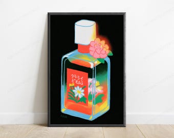 Farbenfroher Pop-Art-Druck einer Parfümflasche | Lebendiges Blumen-Kosmetik-Wandbild (Digitaler Download)