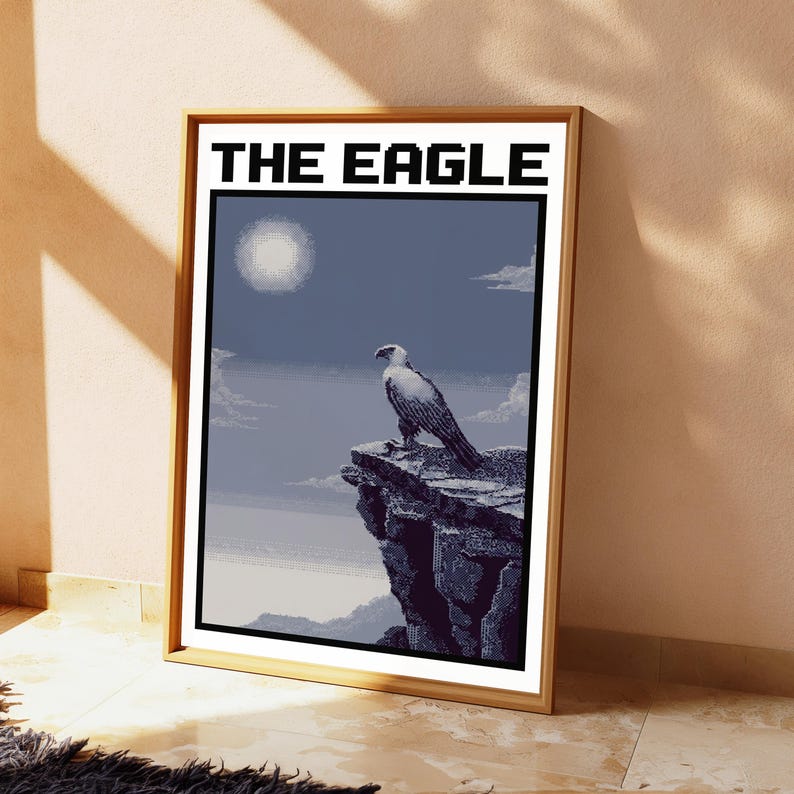 Majestic Eagle Cliff Pixel Art Print | Retro 8-Bit Wildlife Wall Art | Minimalist Home Decor | Digital Download A3 A2 A1 image 3