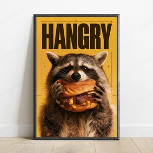 Hangry Raccoon Hot Dog Pop Art Print | Funny Animal Wall Art | Quirky Home Decor image 1