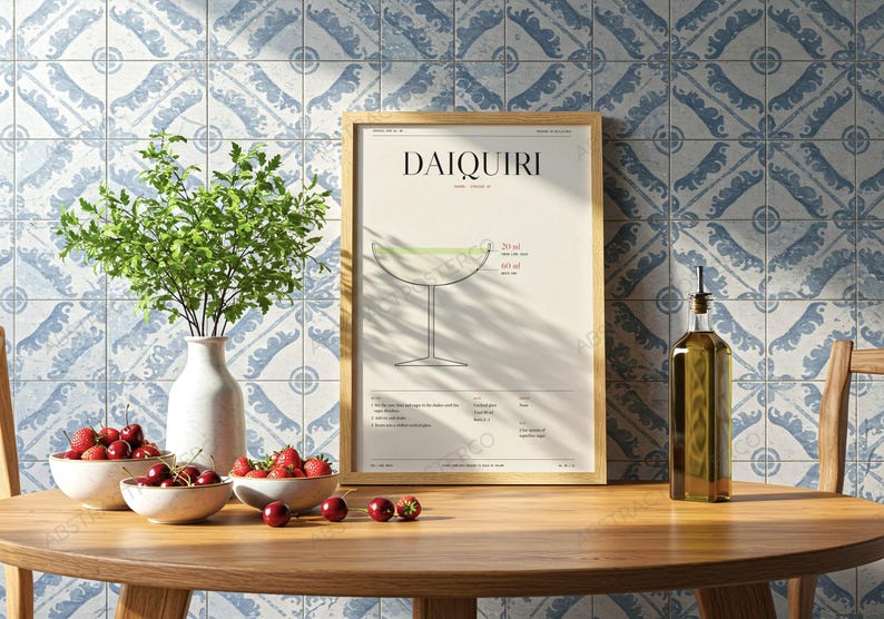 Daiquiri Cocktail Recipe Print in Cream shown in a kitchen