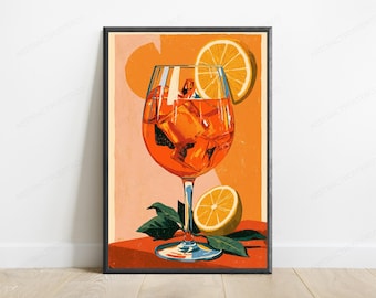 Retro Spritz Cocktail with Orange Slices | Vibrant Food Art Print | Minimalist Bar Wall Decor | Digital Download A3 A2 A1