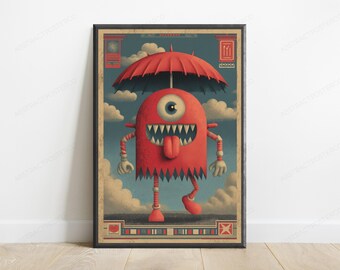 Kasa-Obake Umbrella Ghost Print | Japanese Yokai Folklore Wall Art (Digital Download)