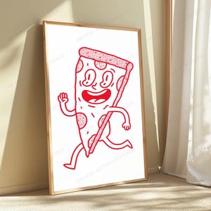 Happy Pizza Character Pop Art Print | Retro Food Art | Minimalist Wall Decor | Digital Download A3 A2 A1 image 5