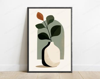 Minimalist Plant in Vase Wall Art | Modern Botanical Print | Scandinavian Home Decor