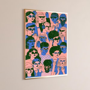 Colorful Diverse Women Pop Art Print | Retro Party Crowd Wall Art | Bold Minimalist Home Decor | Digital Download A3 A2 A1 image 9