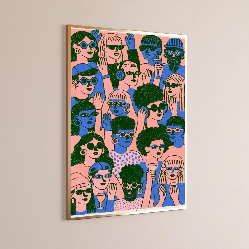 Colorful Diverse Women Pop Art Print | Retro Party Crowd Wall Art | Bold Minimalist Home Decor | Digital Download A3 A2 A1 image 9