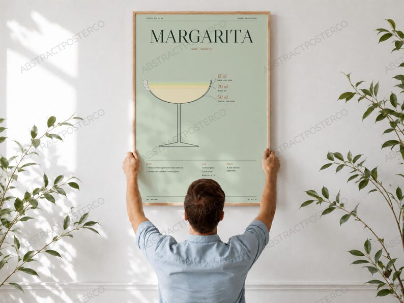 Margarita Cocktail Recipe Print, held up in a room
