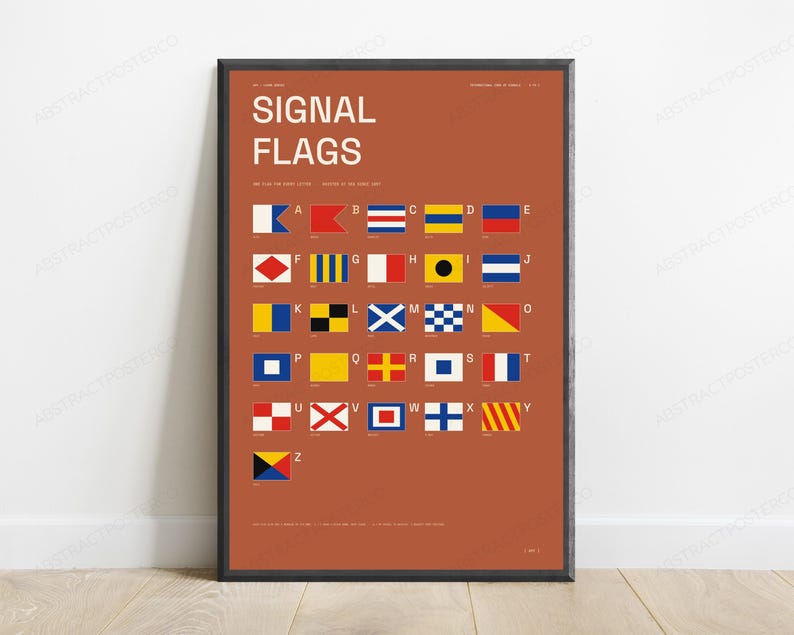 International Signal Flags A-Z Chart in Terracotta | Nautical Learn Series | Educational Wall Art Print image 1