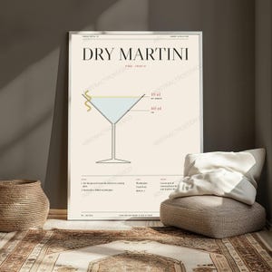 Dry Martini Cocktail Recipe Print in Cream | Bar Illustration | Minimalist Kitchen Wall Art image 5