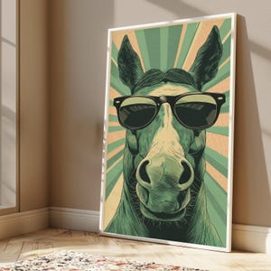 Coole Pferde Sonnenbrillen | Retro Pop Art Wanddekor | Minimalistische Tier Illustration Bild 4