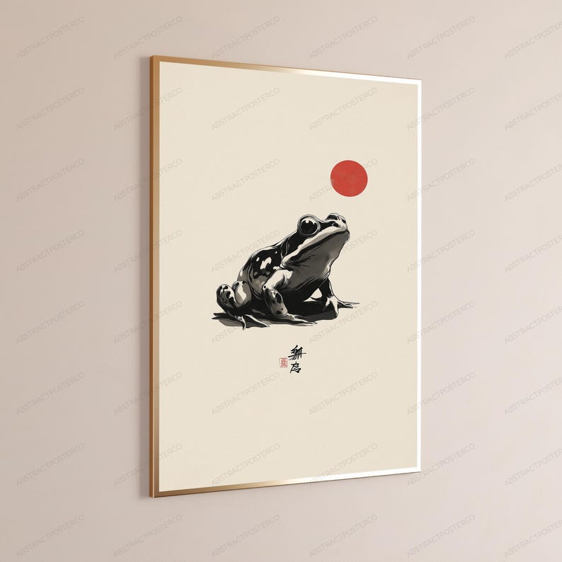 Minimalistisk groda Ukiyo-e-tryck | Japansk träblocksaffisch (digital nedladdning) bild 3