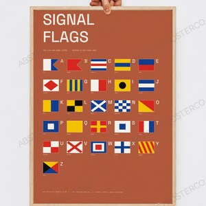 International Signal Flags A-Z Chart in Terracotta, held up in a room