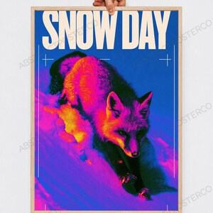 Neon Wolf Pop Art Print, held up in a room