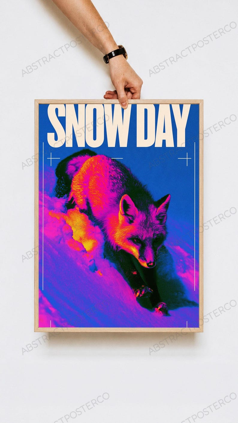 Neon Wolf Pop Art Print, held up in a room