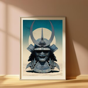 Samurai Kabuto Helmet Minimalist Art Print | Warrior Armour Wall Art | Japanese Shogun Decor | Digital Download A3 A2 A1 image 3