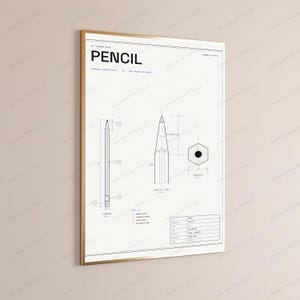 Technische tekening met potlood | Technische schematische tekening als wanddecoratie | Minimalistische designposter afbeelding 3