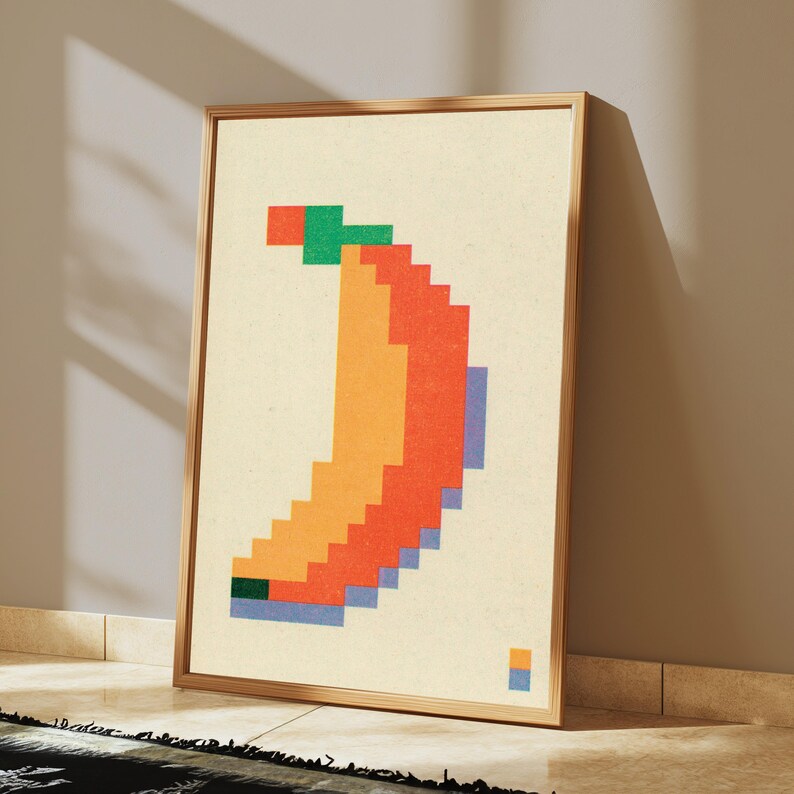 Farbenfrohes Pixel Art Portrait | Retro Digitales Mosaik | Moderne minimalistische Wand Kunst Druck | Digitaler Download A3-A2-A1 Bild 5