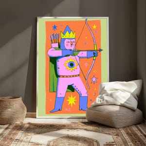 Lámina de arte pop de la Reina Arquera Colorida / Arte mural de guerrera mágica / Decoración de fantasía vibrante para el hogar / Descarga digital A3 A2 A1 imagen 3