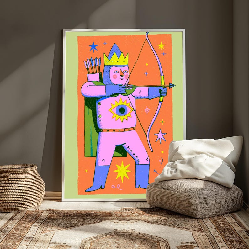 Lámina de arte pop de la Reina Arquera Colorida / Arte mural de guerrera mágica / Decoración de fantasía vibrante para el hogar / Descarga digital A3 A2 A1 imagen 3