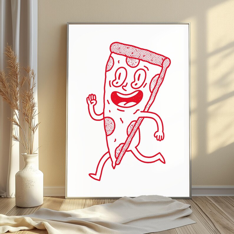 Happy Pizza Character Pop Art Print | Retro Food Art | Minimalist Wall Decor | Digital Download A3 A2 A1 image 10