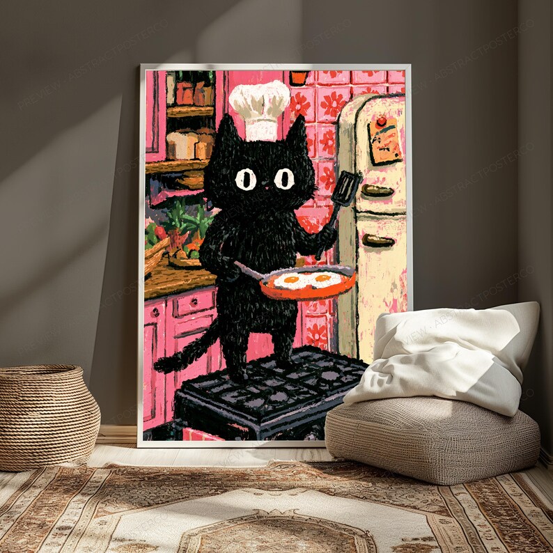 Impression pop art de cuisine de chef Black Cat | Art mural cuisine amusante | Décoration d'intérieur minimaliste | Téléchargement numérique A3 A2 A1 image 4