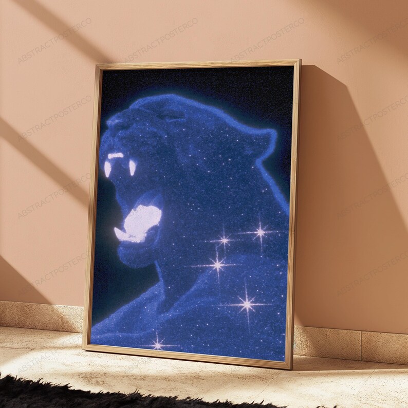 Cosmic Panther Starry Night Wall Art | Glowing Big Cat Portrait | Mystical Wildlife Print | Digital Download A3 A2 A1 image 4