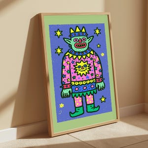 Colorful Demon Creature Pop Art Print | Whimsical Monster Wall Art | Vibrant Home Decor | Digital Download A3 A2 A1 image 5