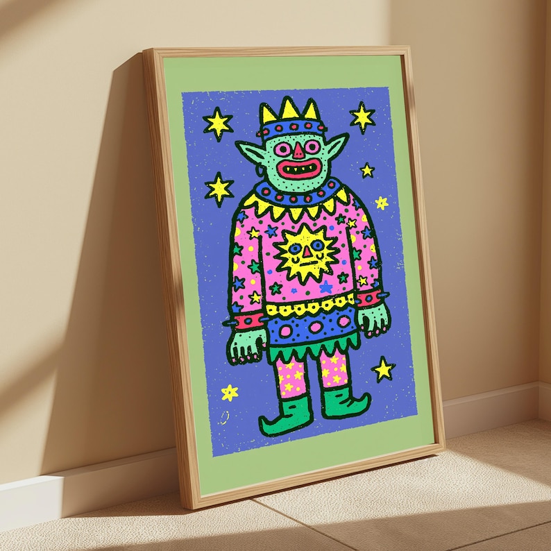 Colorful Demon Creature Pop Art Print | Whimsical Monster Wall Art | Vibrant Home Decor | Digital Download A3 A2 A1 image 5