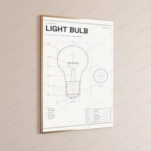 Light Bulb Technical Blueprint Print | Vintage Diagram Wall Art | Minimalist Engineering Poster Bild 3
