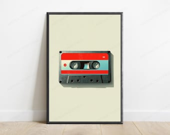 Impression sur cassette rétro | décoration murale musique vintage | Décoration minimaliste nostalgie des années 80 | Téléchargement numérique A3 A2 A1