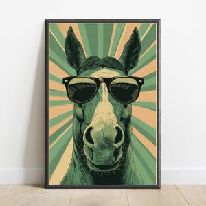 Coole Pferde Sonnenbrillen | Retro Pop Art Wanddekor | Minimalistische Tier Illustration Bild 7