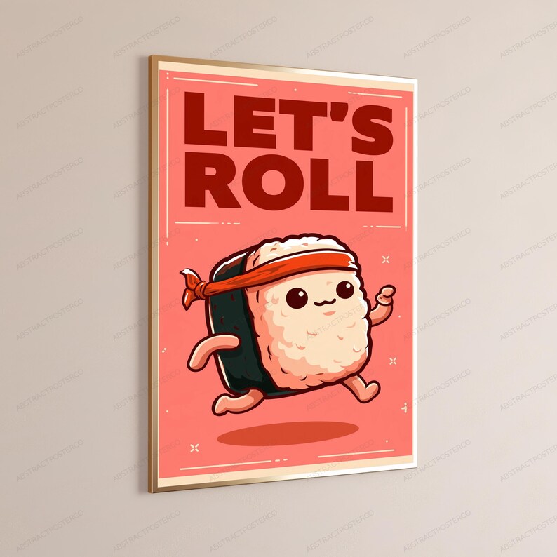 Let's Roll Sushi Character Pop Art Print | Cute Food Art | Kitchen Wall Decor image 3