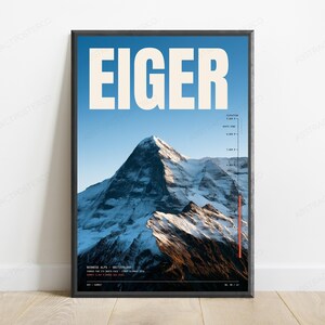 Eiger Mountain Elevation Print | Alpine Peak Wall Art | Travel Poster