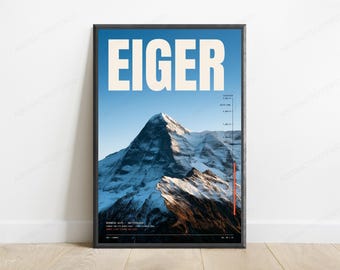 Eiger Mountain Elevation Print | Alpine Peak Wall Art | Travel Poster