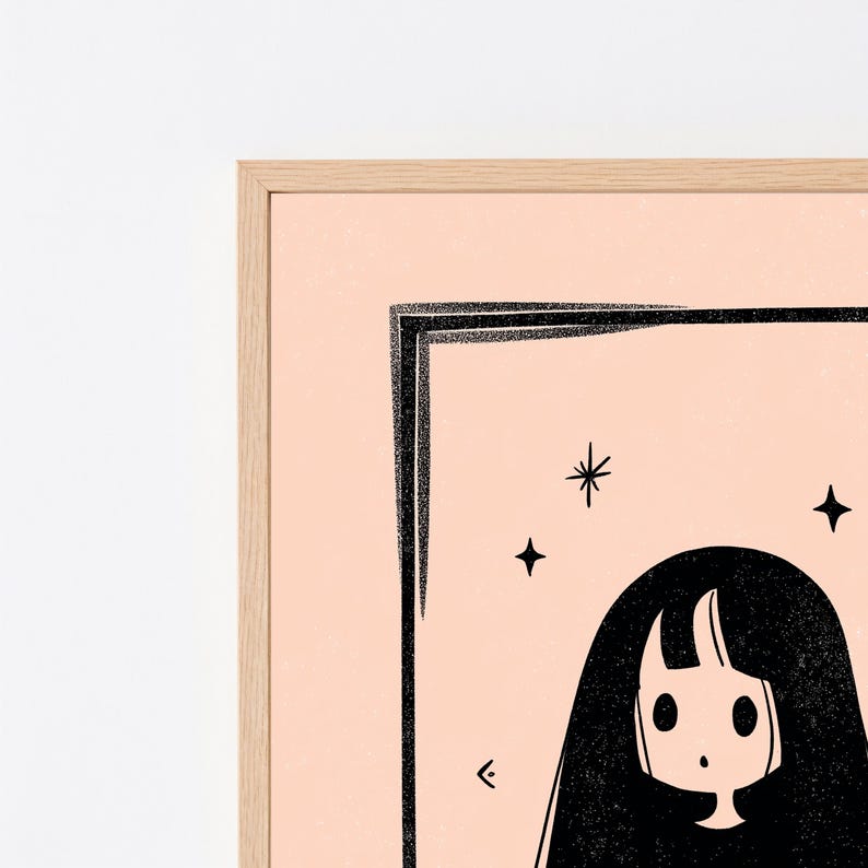 Fille mystique aux cheveux longs Impression minimaliste | Portrait minimaliste sombre | Art mural éthéré | Téléchargement numérique A3 A2 A1 image 8