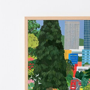 Urban Garden Street Scene Print | Colourful City Park Wall Art | Minimalist Landscape Decor | Digital Download A3 A2 A1 image 8