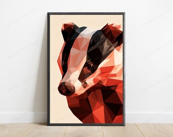 Red Cow Geometric Art Print | Low Poly Wildlife Wall Art | Modern Minimalist Decor